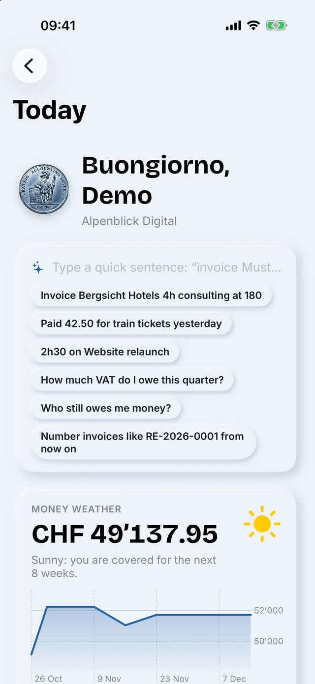 Batzio for iPhone: the Today screen