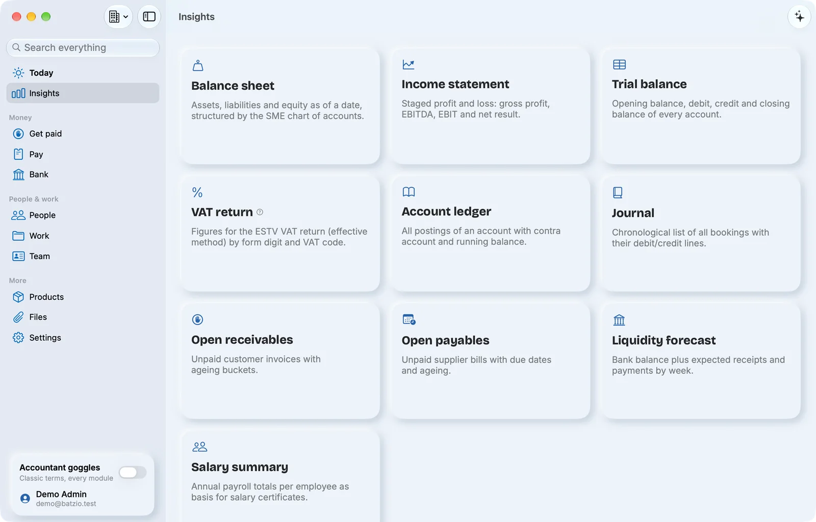 Batzio for Mac: the Insights overview